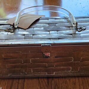 Vintage 1950s silver metal woven box clutch